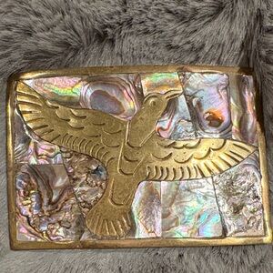 Vintage abalone Belt Buckle W Brass Fove inlay New Silver Base w Brass accents